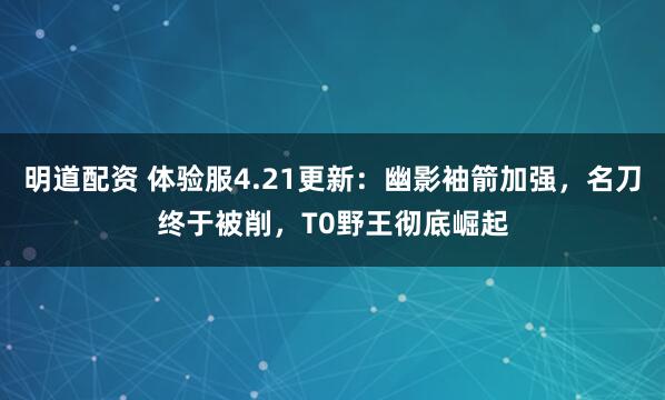 明道配资 体验服4.21更新：幽影袖箭加强，名刀终于被削，T0野王彻底崛起